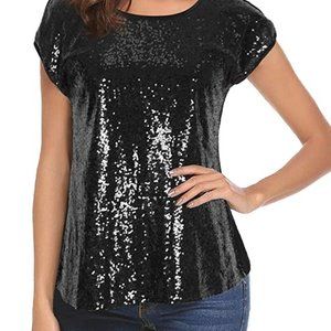Women Sequin Tops Glitter Shimmer Tunic Loose Bat Sleeve Sparkle T-Shirt Blouses